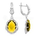 Серьги из серебра с кварцем цитрин и фианитами родированные