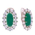 Серьги из золоченого серебра с хризопразом, фианитами и кварцами