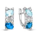 Серьги из серебра с кварцем топаз swiss blue, sky blue и фианитами