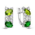 Серьги из серебра с кварцем изумруд, хризолит и фианитами