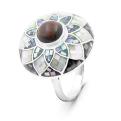 Кольцо из серебра с нат. раухтопазом, перламутром и эмалью родированное