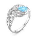 Кольцо из серебра с кварцем топаз swiss blue и фианитами родированное