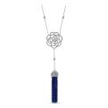 Колье из родированного серебра с синим агатом и фианитами - 40 см (+5)