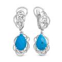 Серьги из серебра с рек. бирюзой и фианитами родированные