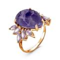 Кольцо из золочёного серебра с рек.чароитом и пл.кварцем цв.аметист