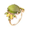 Кольцо из золочёного серебра с празиолитом гт, кварцем цитрин и хризолит
