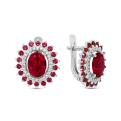 Серьги из серебра с пл.кварцем цв.рубин и фианитами родированные