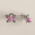 Серьги-пусеты из серебра с эмалью и кубическим цирконием родированные
