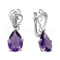 Серьги из серебра с кварцем аметист родированные