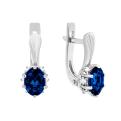 Серьги из серебра с синт.сапфиром и фианитами родированные