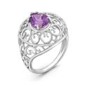 Кольцо из серебра с нат.аметистом родированное