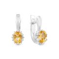 Серьги из серебра с нат.цитрином и фианитами родированные