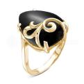 Кольцо из золочёного серебра с синт.чёрным агатом