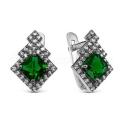 Серьги из серебра с кварцем изумруд и фианитами родированные