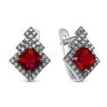 Серьги из серебра с кварцем гранат и фианитами родированные
