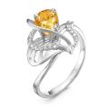Кольцо из серебра с нат.цитрином и фианитами родированное