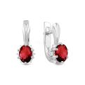 Серьги из серебра с нат.гранатом и фианитами родированные