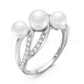 Кольцо из серебра с жемчугом и фианитами родированное