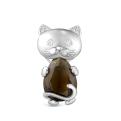Подвеска детская из серебра с кварцем раухтопаз и фианитами родированная - Кот, Кошки