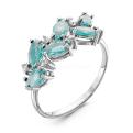 Кольцо из серебра с пл.кварцем цв.параиба и фианитами родированное