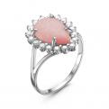 Кольцо из серебра с синт. розовым опалом и фианитами родированное - фото