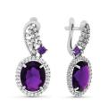 Серьги из серебра с кварцем аметист и фианитами родированные