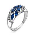 Кольцо из серебра с пл.кварцем цв.сапфир и фианитами родированное