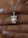 Подвеска из серебра с жемчугом Swarovski и фианитами родированная - Сова