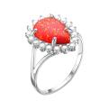 Кольцо из серебра с красным опалом и фианитами родированное