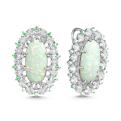 Серьги из серебра с зелёным опалом, кварцем изумруд и фианитами родированные