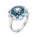 Кольцо из серебра с кварцем топаз Лондон и Sky blue родированное