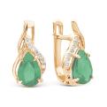 Серьги из золочёного серебра с кварцем зеленый агат и фианитами родированные