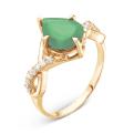 Кольцо из золочёного серебра кварцем зеленый агат и фианитами