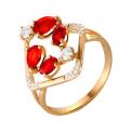 Кольцо из золочёного серебра с кварцем рубин и фианитами