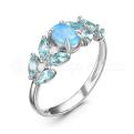 Кольцо из серебра с синт.голубым опалом, кварцем sky топаз и фианитами родированное