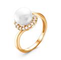 Кольцо из золочёного серебра с культ. жемчугом и фианитами
