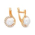 Серьги из золочёного серебра с культ. жемчугом и фианитами