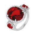 Кольцо из серебра с кварцем гранат и фианитами родированное