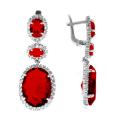 Серьги из серебра с кварцем гранат и фианитами родированные