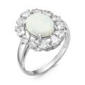 Кольцо из серебра с синт. опалом и фианитами родированное