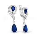 Серьги из серебра с кварцем сапфир и фианитами родированные