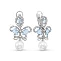 Серьги из серебра с пл.кварцем, жемчугом и фианитами родированные