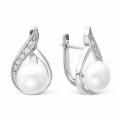 Серьги из серебра с жемчугом Swarovski и фианитами родированные