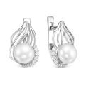 Серьги из серебра с жемчугом Swarovski и фианитами родированные