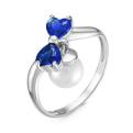 Кольцо из серебра с жемчугом Swarovski и кварцем сапфир родированное