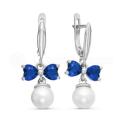 Серьги из серебра с жемчугом Swarovski и кварцем сапфир родированные