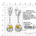 Серьги из серебра с кварцем празиолит, цитрин и фианитами родированные
