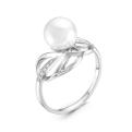 Кольцо из серебра с жемчугом Swarovski и фианитами родированное
