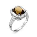 Кольцо из серебра с кварцем раухтопаз и фианитами родированное
