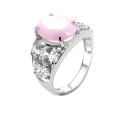 Кольцо из серебра с пл. кварцем цв. лунный и фианитами родированное